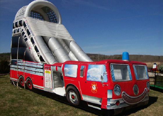 Firetruck drukte Opblaasbare Bouncy-Dia 9mx4m Hoge Spanning Punten versterkten