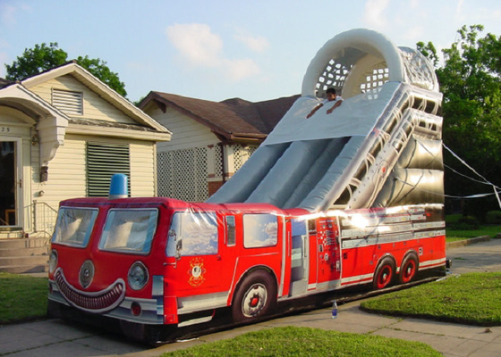 Firetruck drukte Opblaasbare Bouncy-Dia 9mx4m Hoge Spanning Punten versterkten