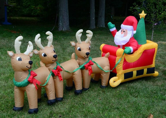 Opblaasbare de Vakantiedecoratie van de Kerstman met Gestikte Rendieren Dubbele Lijn