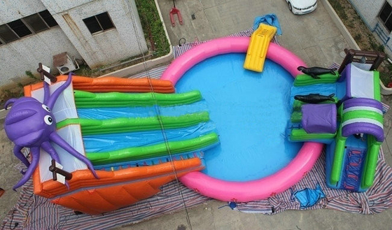 Openluchtoem van het het Waterpark van pvc Opblaasbare die met de Dia van het Poolwater wordt aangepast