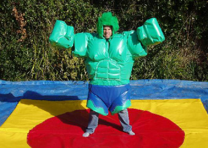 Superman die Sumo-het Worstelen de Kostuums Aangepaste Interactieve Spelen van Kleurenvolwassenen gestalte geven