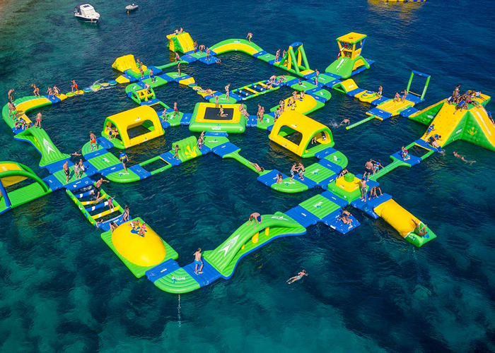 Reusachtig Met maat Opblaasbaar Groen Waterpark/Geel Gedrukt voor Oceaanspeelplaats